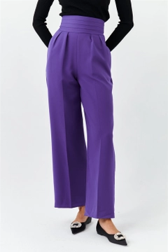 Модел на дрехи на едро носи 47451 - Trousers - Purple, турски едро Панталони на Tuba Butik