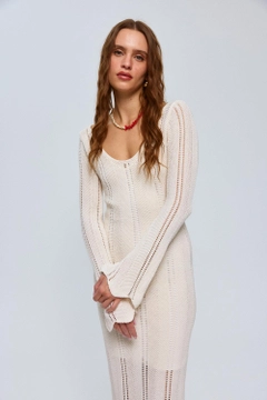 عارض ملابس بالجملة يرتدي tbu12616-openwork-knitted-long-dress-cream، تركي بالجملة فستان من Tuba Butik