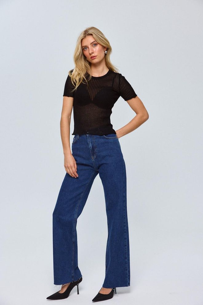 Tuba Crew Neck Sheer Knitwear Blouse Black Wholesale Clothing No Fabric