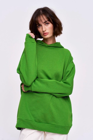 Una modella di abbigliamento all'ingrosso indossa  Felpa - Verde
, vendita all'ingrosso turca di Felpa di Tuba Butik