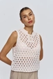 Een kledingmodel uit de groothandel draagt tbu11855-zero-sleeve-knitwear-stone-women's-blouse-stone, Turkse groothandel  van 