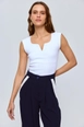 A wholesale clothing model wears tbu12633-drop-neck-ribbed-blouse-white, Turkish wholesale  of 