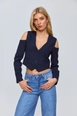 Ein Bekleidungsmodell aus dem Großhandel trägt tbu12727-women's-vest-with-sleeve-detail-navy-blue, türkischer Großhandel  von 