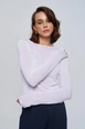 A wholesale clothing model wears tbu12763-crew-neck-transparent-knitwear-blouse-white, Turkish wholesale  of 