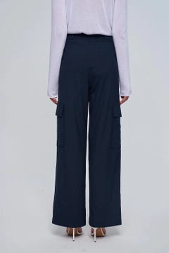 A wholesale clothing model wears tbu12768-women's-straight-cut-cargo-trousers-navy-blue, Turkish wholesale Pants of Tuba Butik