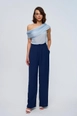 A wholesale clothing model wears tbu12776-darted-palazzo-women's-trousers-navy-blue, Turkish wholesale  of 