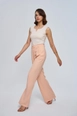 A wholesale clothing model wears tbu12778-darted-palazzo-crochet-women's-trousers-pink, Turkish wholesale  of 