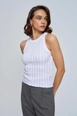 A wholesale clothing model wears tbu12805-halter-neck-stone-printed-women's-undershirt-white, Turkish wholesale  of 