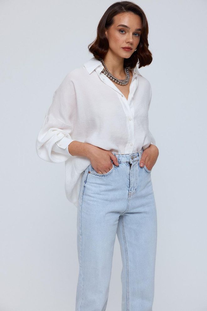Ilia Oversize Modal Women's Shirt White Wholesale Clothing Birthday