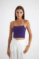 Een kledingmodel uit de groothandel draagt tbu11652-rope-strap-crop-top-purple, Turkse groothandel  van 