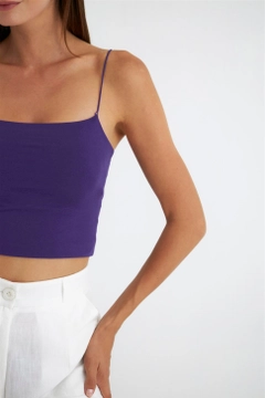 A wholesale clothing model wears TBU11652 - Rope Strap Crop Top - Purple, Turkish wholesale Crop Top of Tuba Butik
