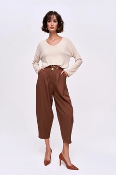 Veľkoobchodný model oblečenia nosí tbu11963-pleated-shalwar-women's-trousers-brown, turecký veľkoobchodný Nohavice od Tuba Butik