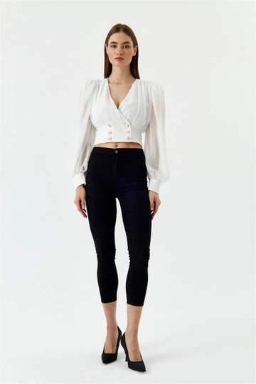 Una modella di abbigliamento all'ingrosso indossa  Jeans Skinny In Lycra A Vita Alta Da Donna - Neri
, vendita all'ingrosso turca di Jeans di Tuba Butik