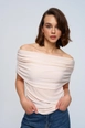 A wholesale clothing model wears tbu12772-madonna-collar-gathered-knitwear-women's-blouse-cream, Turkish wholesale  of 