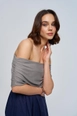A wholesale clothing model wears tbu12782-madonna-collar-gathered-knitwear-women's-blouse-gray, Turkish wholesale  of 