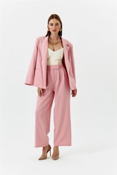 Hurtowa modelka nosi TBU11252 - Velcro Detail Palazzo Women's Trousers - Powder Pink, turecka hurtownia Spodnie firmy Tuba Butik