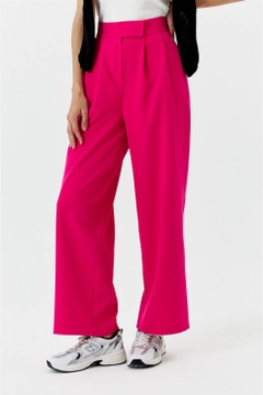 عارض ملابس بالجملة يرتدي TBU11248 - Velcro Detailed Palazzo Women's Trousers - Fuchsia، تركي بالجملة بنطال من Tuba Butik