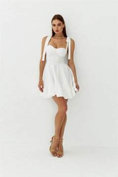 عارض ملابس بالجملة يرتدي TBU11332 - Tie Bust Cup Mini Dress - White، تركي بالجملة فستان من Tuba Butik