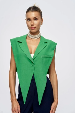 Hurtowa modelka nosi tbu11905-linen-blend-design-dark-women's-vest-green, turecka hurtownia Kamizelka firmy Tuba Butik