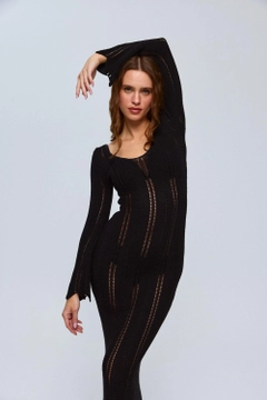 عارض ملابس بالجملة يرتدي tbu12653-openwork-knitwear-long-dress-black، تركي بالجملة فستان من Tuba Butik