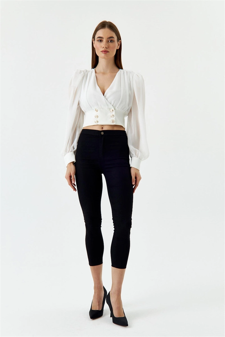 Veľkoobchodný model oblečenia nosí tbu12694-high-waist-lycra-skinny-women's-jeans-black, turecký veľkoobchodný Džínsy od Tuba Butik
