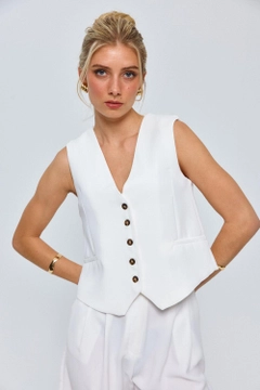 Veleprodajni model oblačil nosi tbu12731-buttoned-women's-vest-white, turška veleprodaja Telovnik od Tuba Butik