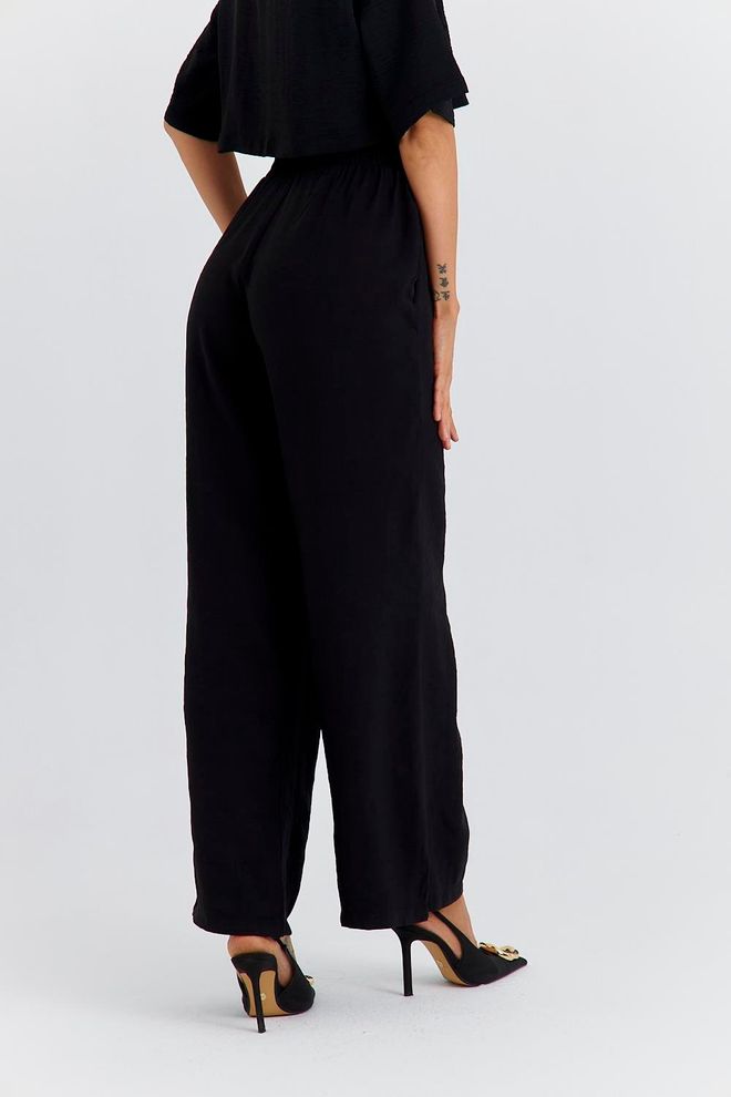 Tuba Women's Wide Leg Flowy Trousers Black Wholesale Clothing Linen