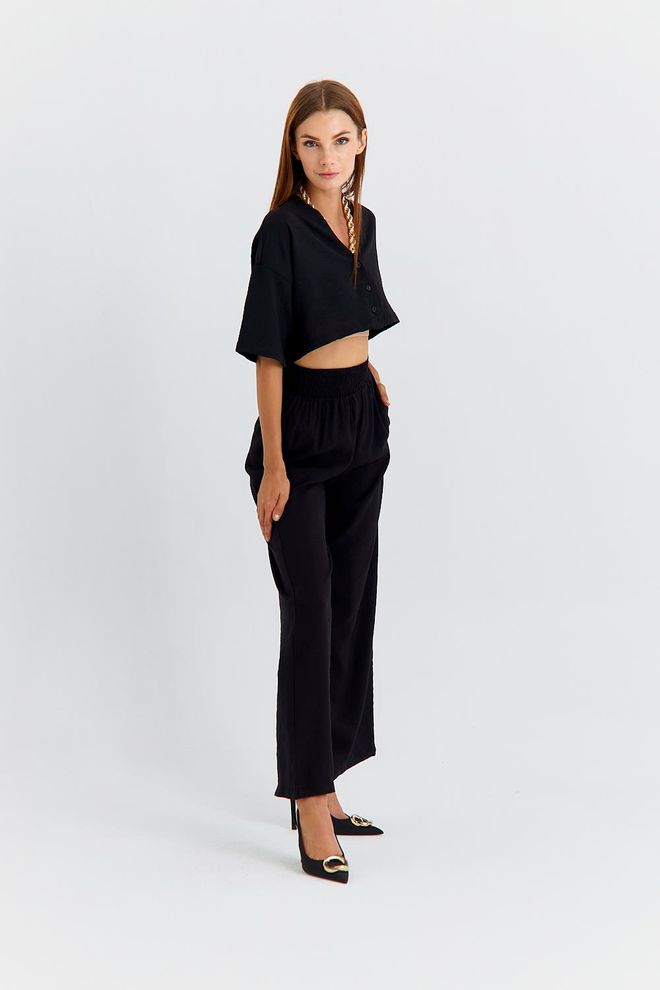 Tuba Women's Wide Leg Flowy Trousers Black Wholesale Clothing Work