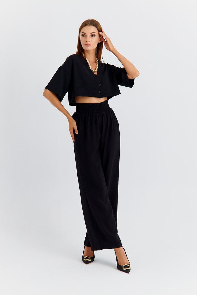 Tuba Women's Wide Leg Flowy Trousers Black Wholesale Clothing Casual
