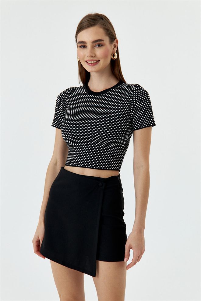 Tuba Crop Basic Tricot Noir Vêtements en gros Décontracté