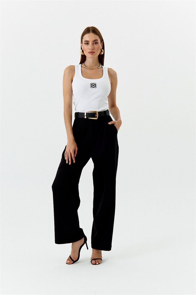 Tuba High Waist Palazzo Women's Trousers Black Wholesale Clothing Elegant