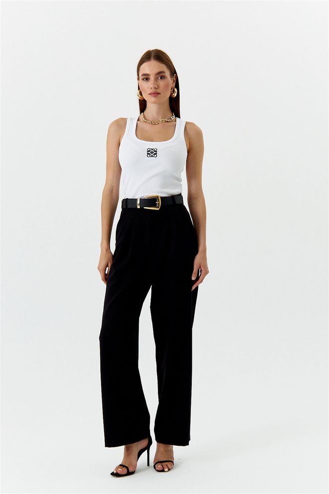 Tuba High Waist Palazzo Women's Trousers Black Wholesale Clothing Polyester