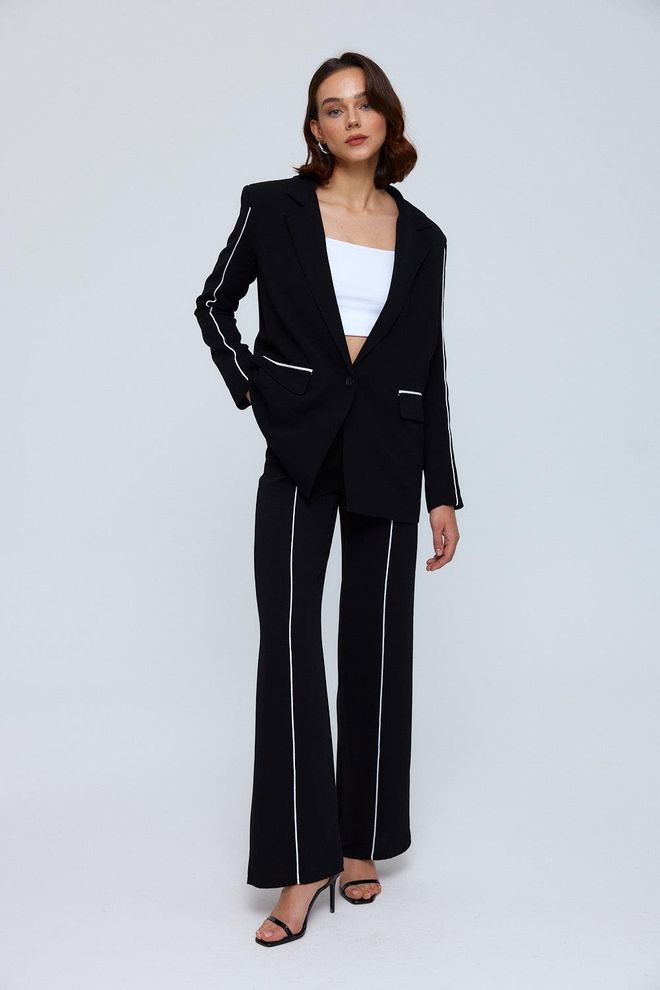 Tuba Costume Femme Veste Et Pantalon Détail Passepoil Noir Vêtements en gros Élégant