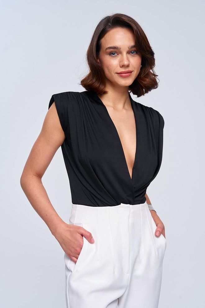Tuba Body Rembourré À Col Double Boutonnage Noir Vêtements en gros Élégant
