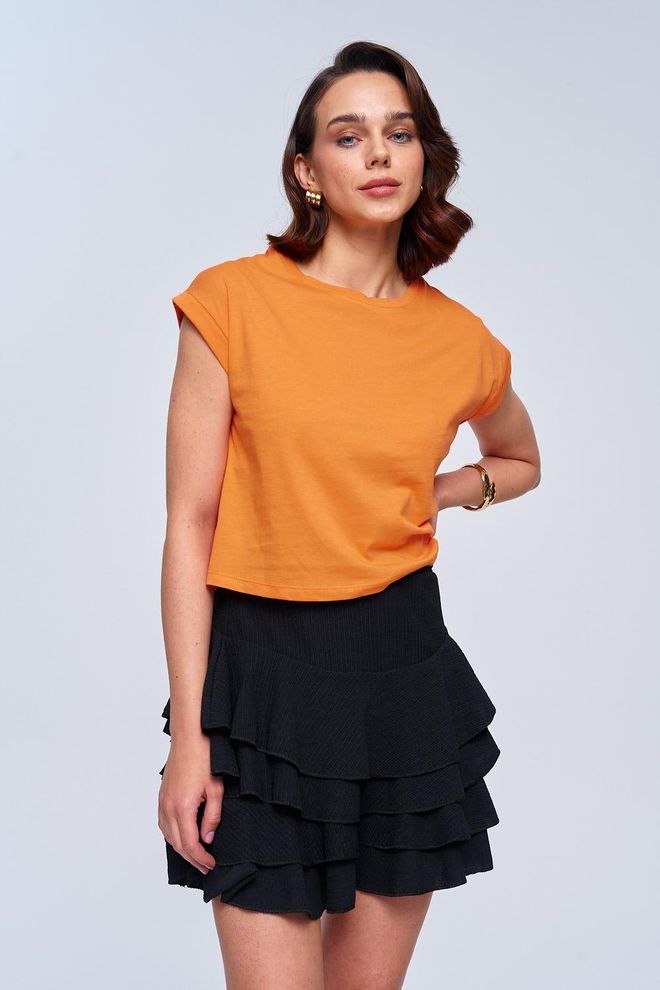 Tuba T Shirt Court Femme Basic Ras Du Cou Orange Vêtements en gros Décontracté
