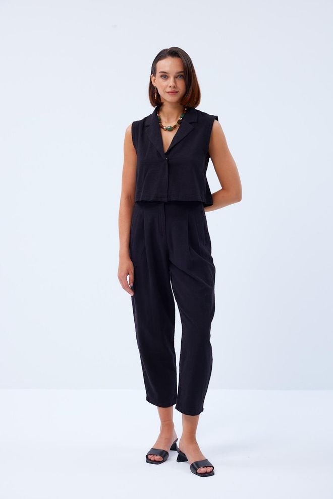 Tuba Costume Femme Pantalon Gilet En Lin Noir Vêtements en gros Décontracté