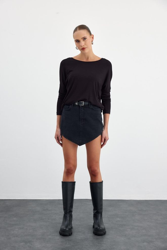 Tuba Damesblouse Met Ronde Hals En Rug V Zwart Groothandel Kleding Casual