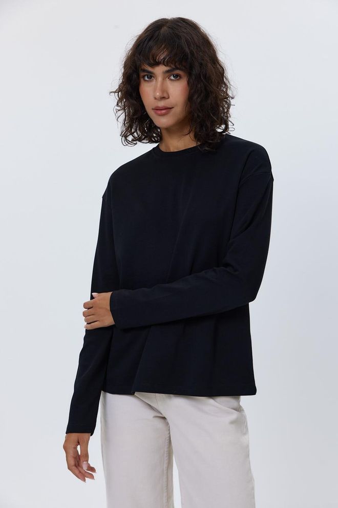 Tuba Γυναικείο Φούτερ Crew Neck Basic Μαύρο Χονδρικό εμπόριο ενδυμάτων Casual