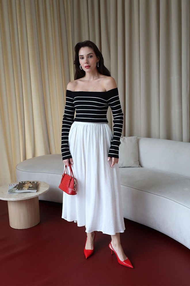 Tuba Pull Femme En Maille Rayé Col Bateau Noir Vêtements en gros Décontracté