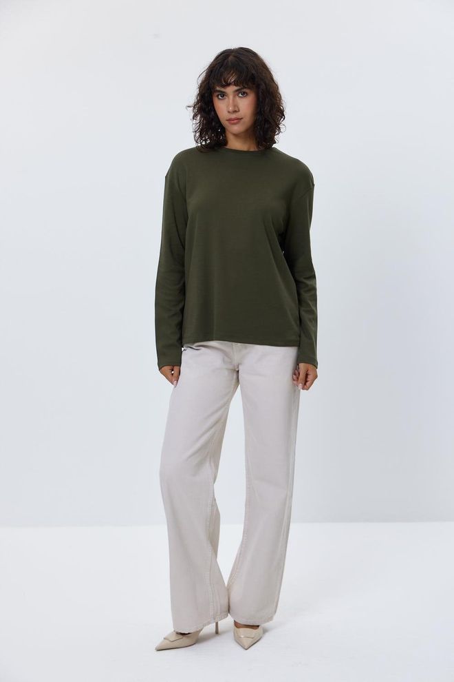 Tuba Γυναικείο Φούτερ Crew Neck Basic Χακί Χονδρικό εμπόριο ενδυμάτων Casual