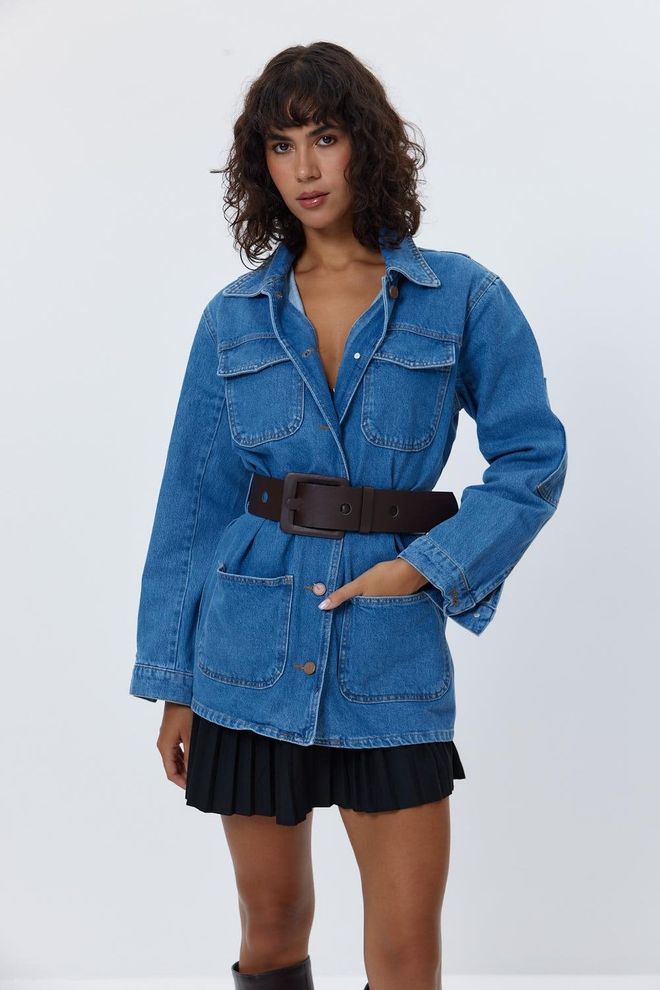 Tuba Giacca Da Donna In Denim Con Cintura Blu Abbigliamento all'ingrosso Casuale