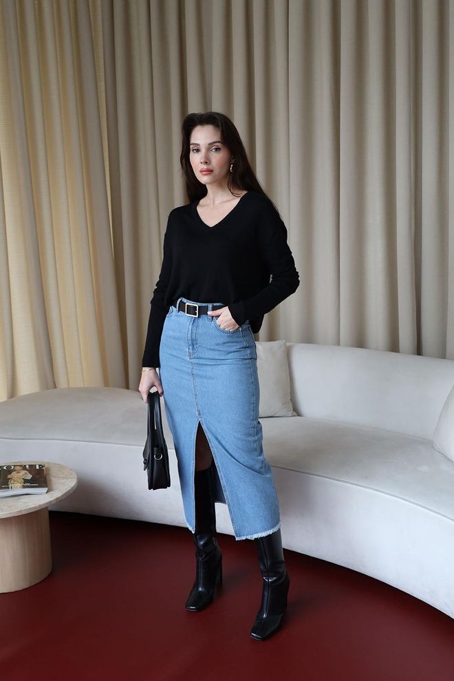 Tuba Pull Femme Basic Col V Maille Noir Vêtements en gros Décontracté