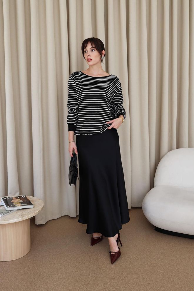 Tuba Pull Femme Rayé Col Bateau Maille Noir Vêtements en gros Décontracté