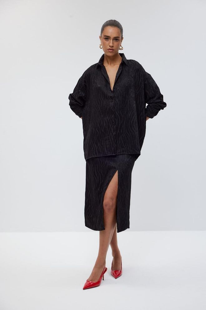 Tuba Raštuotų Marškinių Sijonų Komplektas – Juodas Didmeninė prekyba drabužiais Kokteilinė