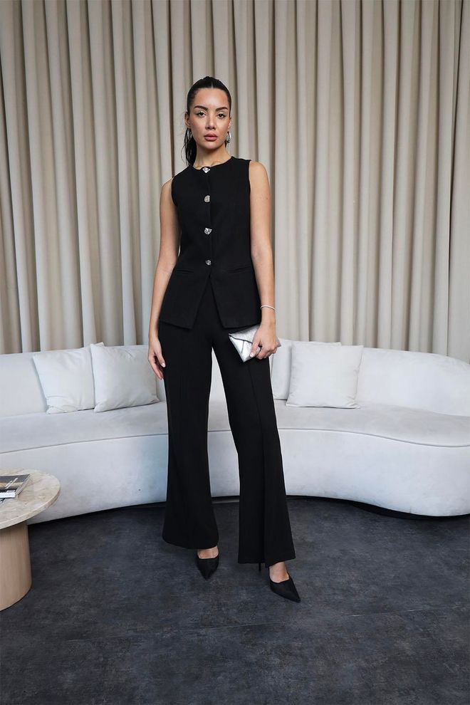 Tuba Trikotažo Liemenių Kelnių Moteriškas Komplektas Juodas Didmeninė prekyba drabužiais Kokteilinė