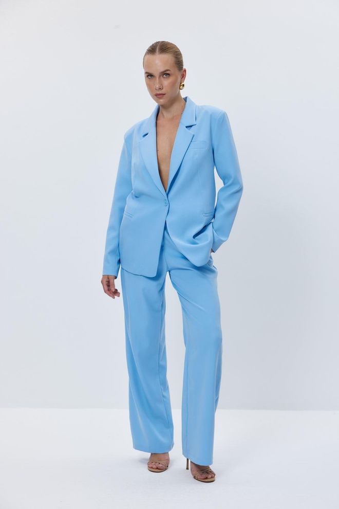 Tuba Darted High Waist Palazzo Women's Trousers Blue Wholesale Clothing Elegant