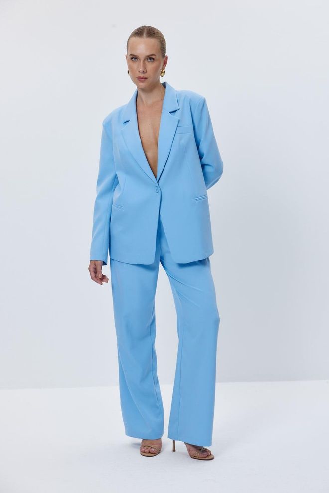 Tuba Dámske Nohavice Palazzo S Vyšívaným Pásom – Modré Veľkoobchod s oblečením Jeseň