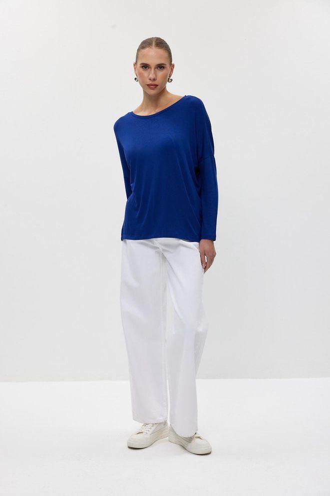 Tuba Damesblouse Met Ronde Hals En V Saks Blauw Groothandel Kleding Casual