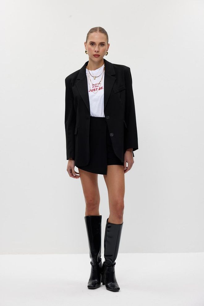Tuba Giacca Da Donna Blazer Oversize Nera Abbigliamento all'ingrosso Elegante