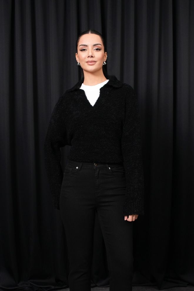 Tuba Πλεκτό Γυναικείο Πουλόβερ Πόλο Με Απαλή Υφή Μαύρο Χονδρικό εμπόριο ενδυμάτων Casual